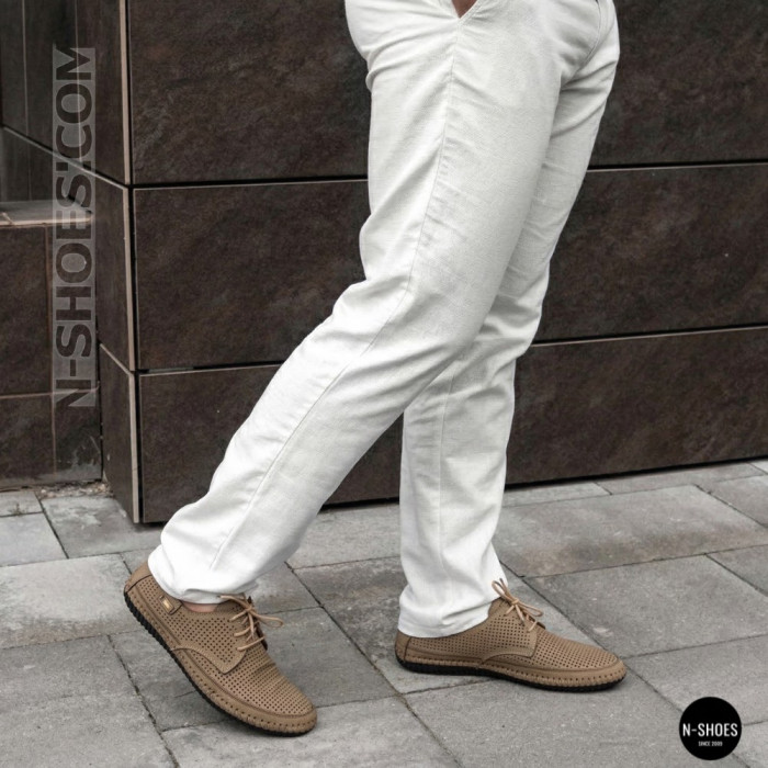 Чоловічі літні бежеві шкіряні мокасини N-SHOES Mens 211829 177 beige nubuk 6196