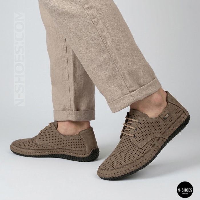 Чоловічі літні бежеві шкіряні мокасини N-SHOES Mens 211829 177 beige nubuk 6196