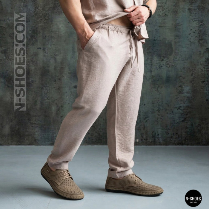 Чоловічі літні бежеві шкіряні мокасини N-SHOES Mens 211829 177 beige nubuk 6196