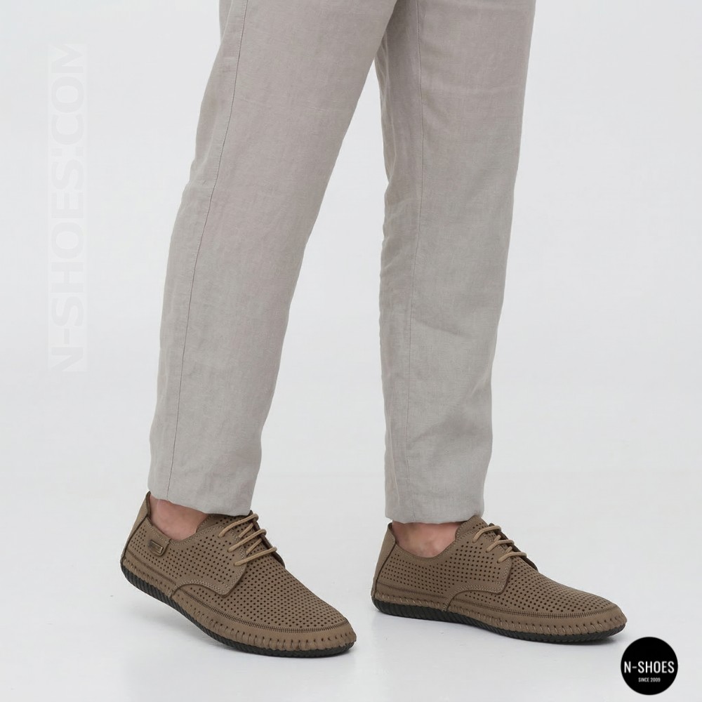Чоловічі літні бежеві шкіряні мокасини N-SHOES Mens 211829 177 beige nubuk 6196
