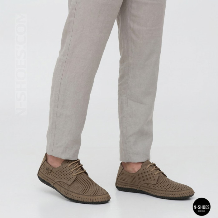 Чоловічі літні бежеві шкіряні мокасини N-SHOES Mens 211829 177 beige nubuk 6196