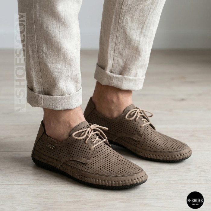 Чоловічі літні бежеві шкіряні мокасини N-SHOES Mens 211829 177 beige nubuk 6196
