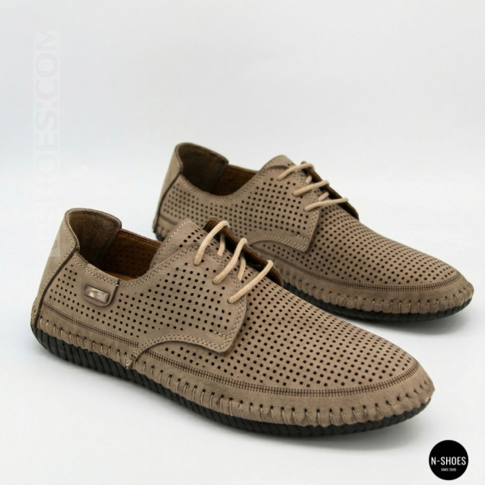 Чоловічі літні бежеві шкіряні мокасини N-SHOES Mens 211829 177 beige nubuk 6196