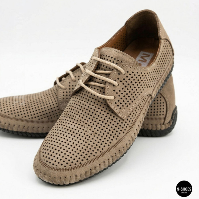 Чоловічі літні бежеві шкіряні мокасини N-SHOES Mens 211829 177 beige nubuk 6196