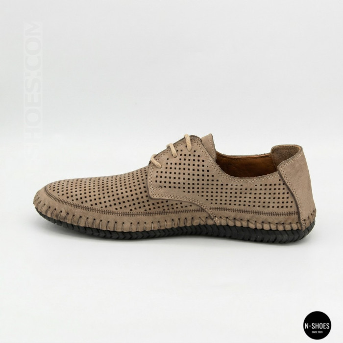 Чоловічі літні бежеві шкіряні мокасини N-SHOES Mens 211829 177 beige nubuk 6196