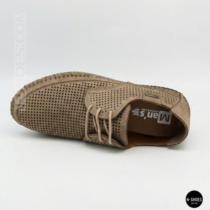 Чоловічі літні бежеві шкіряні мокасини N-SHOES Mens 211829 177 beige nubuk 6196