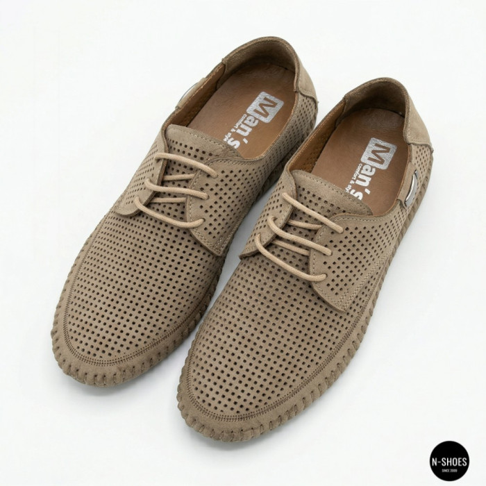 Чоловічі літні бежеві шкіряні мокасини N-SHOES Mens 211829 177 beige nubuk 6196