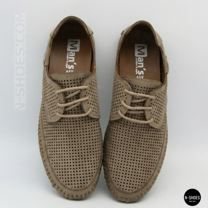 Чоловічі літні бежеві шкіряні мокасини N-SHOES Mens 211829 177 beige nubuk 6196