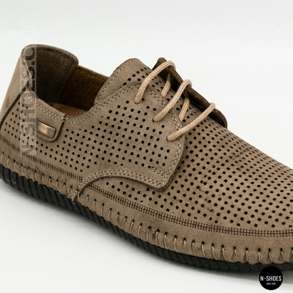 Чоловічі літні бежеві шкіряні мокасини N-SHOES Mens 211829 177 beige nubuk 6196