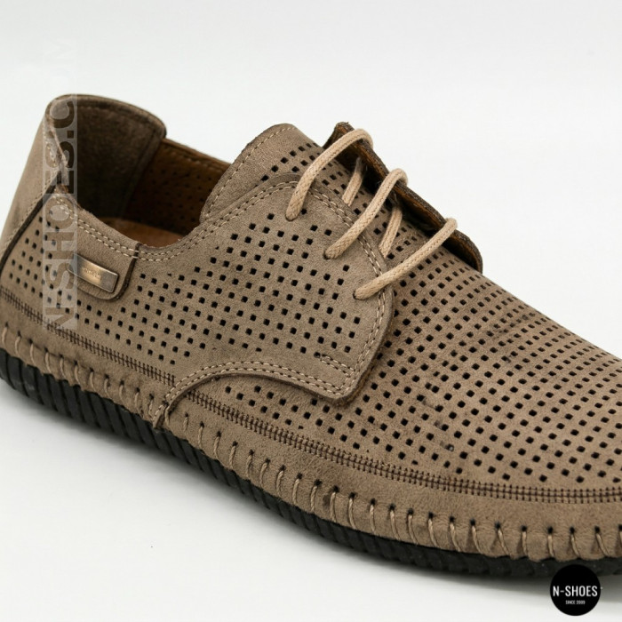 Чоловічі літні бежеві шкіряні мокасини N-SHOES Mens 211829 177 beige nubuk 6196