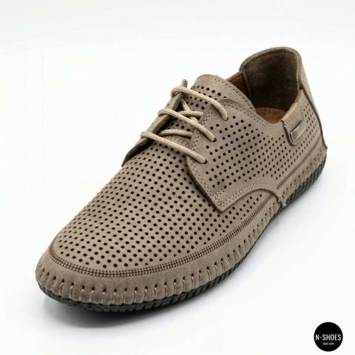 Чоловічі літні бежеві шкіряні мокасини N-SHOES Mens 211829 177 beige nubuk 6196