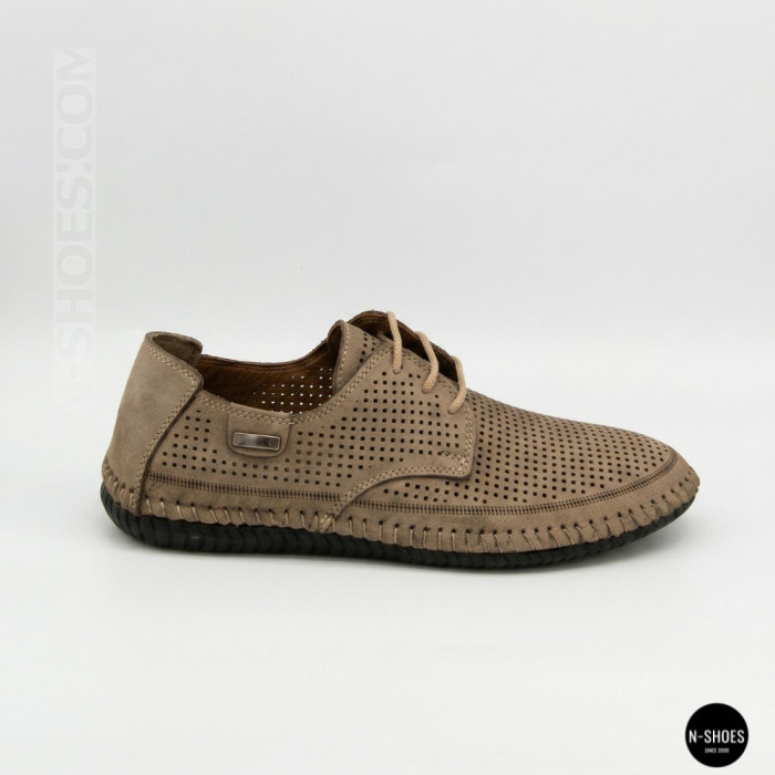 Чоловічі літні бежеві шкіряні мокасини N-SHOES Mens 211829 177 beige nubuk 6196