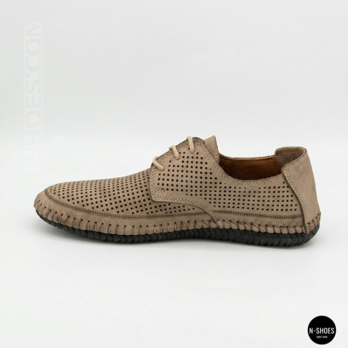 Чоловічі літні бежеві шкіряні мокасини N-SHOES Mens 211829 177 beige nubuk 6196