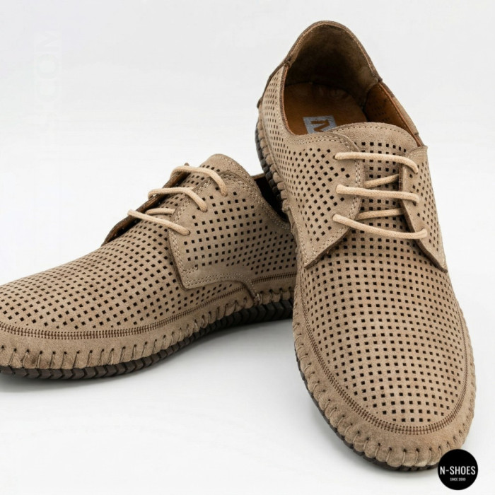 Чоловічі літні бежеві шкіряні мокасини N-SHOES Mens 211829 177 beige nubuk 6196