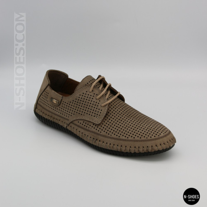 Чоловічі літні бежеві шкіряні мокасини N-SHOES Mens 211829 177 beige nubuk 6196