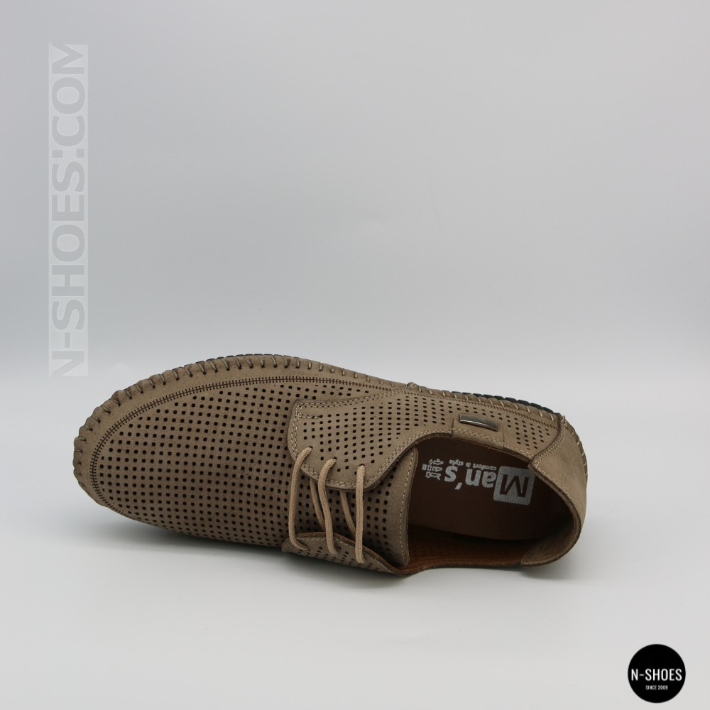 Чоловічі літні бежеві шкіряні мокасини N-SHOES Mens 211829 177 beige nubuk 6196