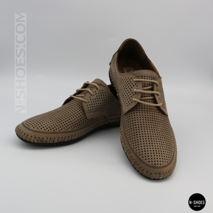 Чоловічі літні бежеві шкіряні мокасини N-SHOES Mens 211829 177 beige nubuk 6196
