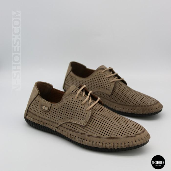 Чоловічі літні бежеві шкіряні мокасини N-SHOES Mens 211829 177 beige nubuk 6196