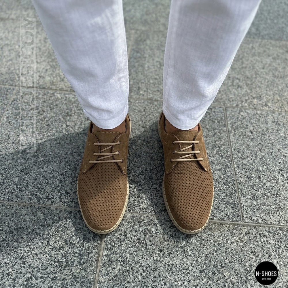 Чоловічі бежеві туфлі-мокасини з нубуку N-SHOES 211851 417 beige nubuk 6197