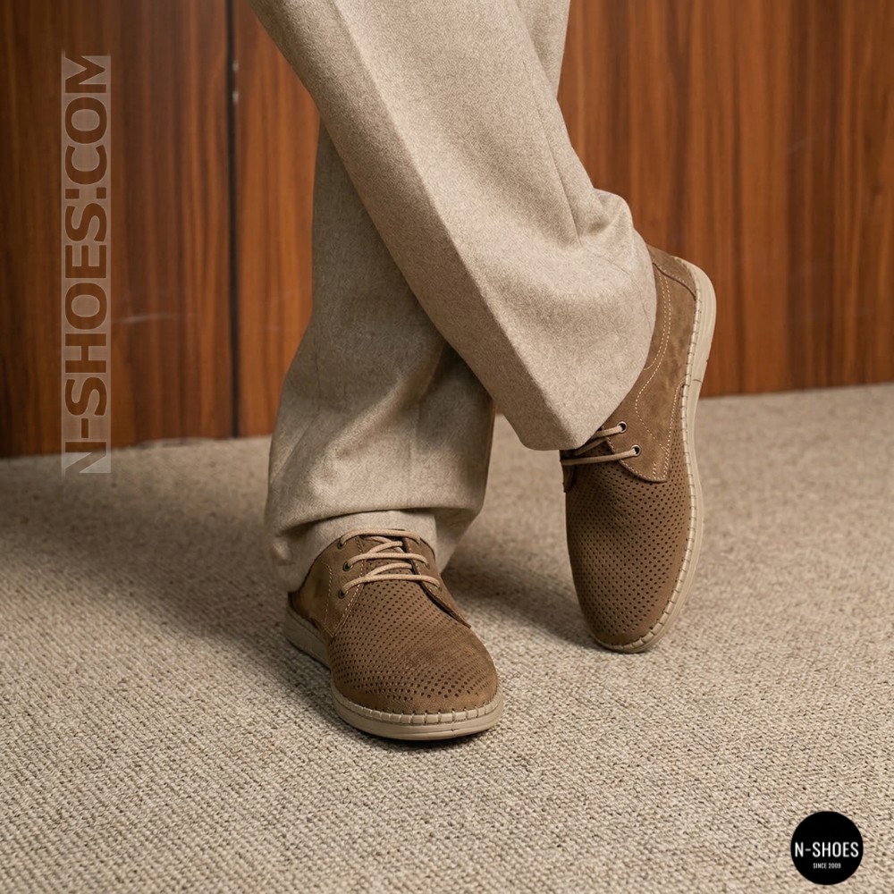 Чоловічі бежеві туфлі-мокасини з нубуку N-SHOES 211851 417 beige nubuk 6197