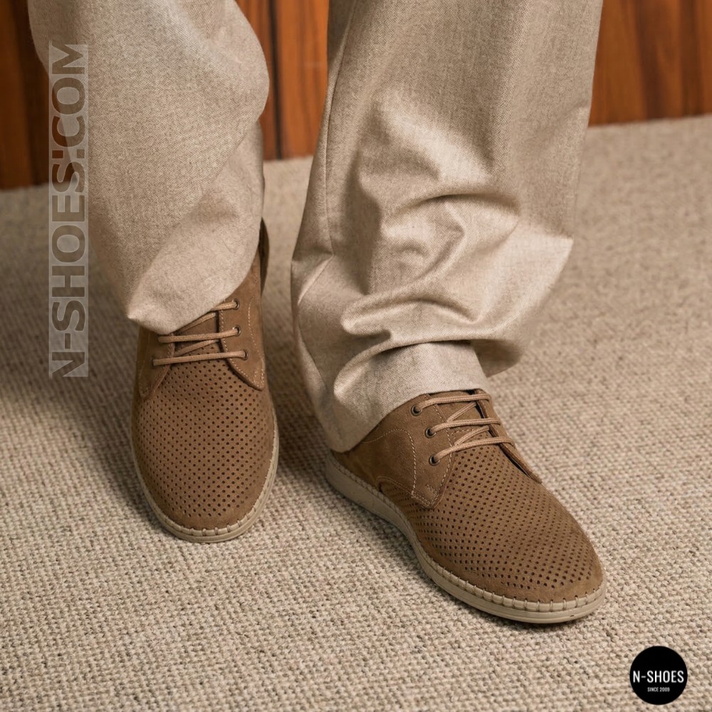 Чоловічі бежеві туфлі-мокасини з нубуку N-SHOES 211851 417 beige nubuk 6197