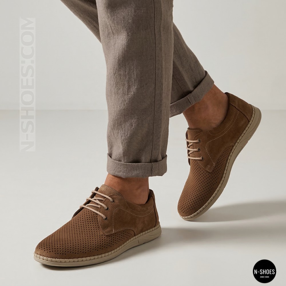 Чоловічі бежеві туфлі-мокасини з нубуку N-SHOES 211851 417 beige nubuk 6197