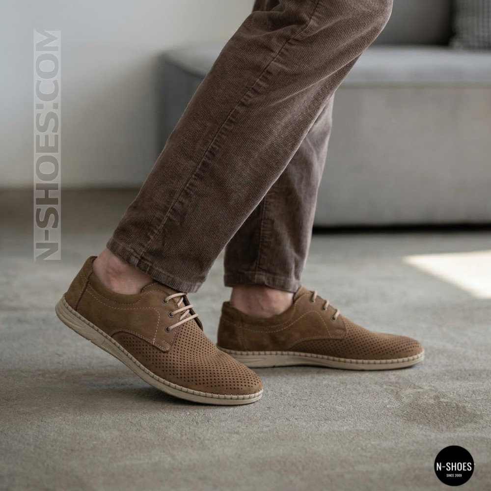 Чоловічі бежеві туфлі-мокасини з нубуку N-SHOES 211851 417 beige nubuk 6197