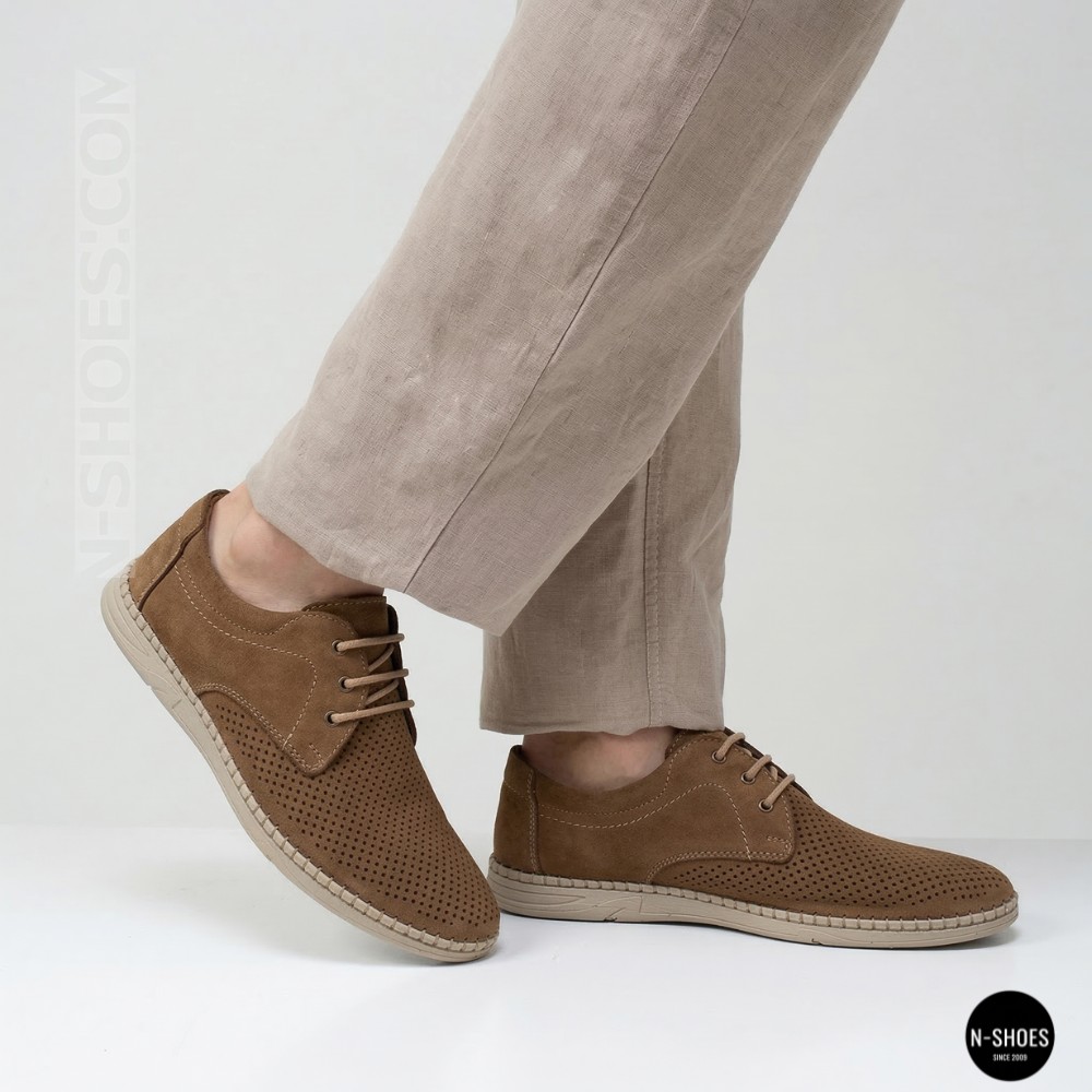 Чоловічі бежеві туфлі-мокасини з нубуку N-SHOES 211851 417 beige nubuk 6197
