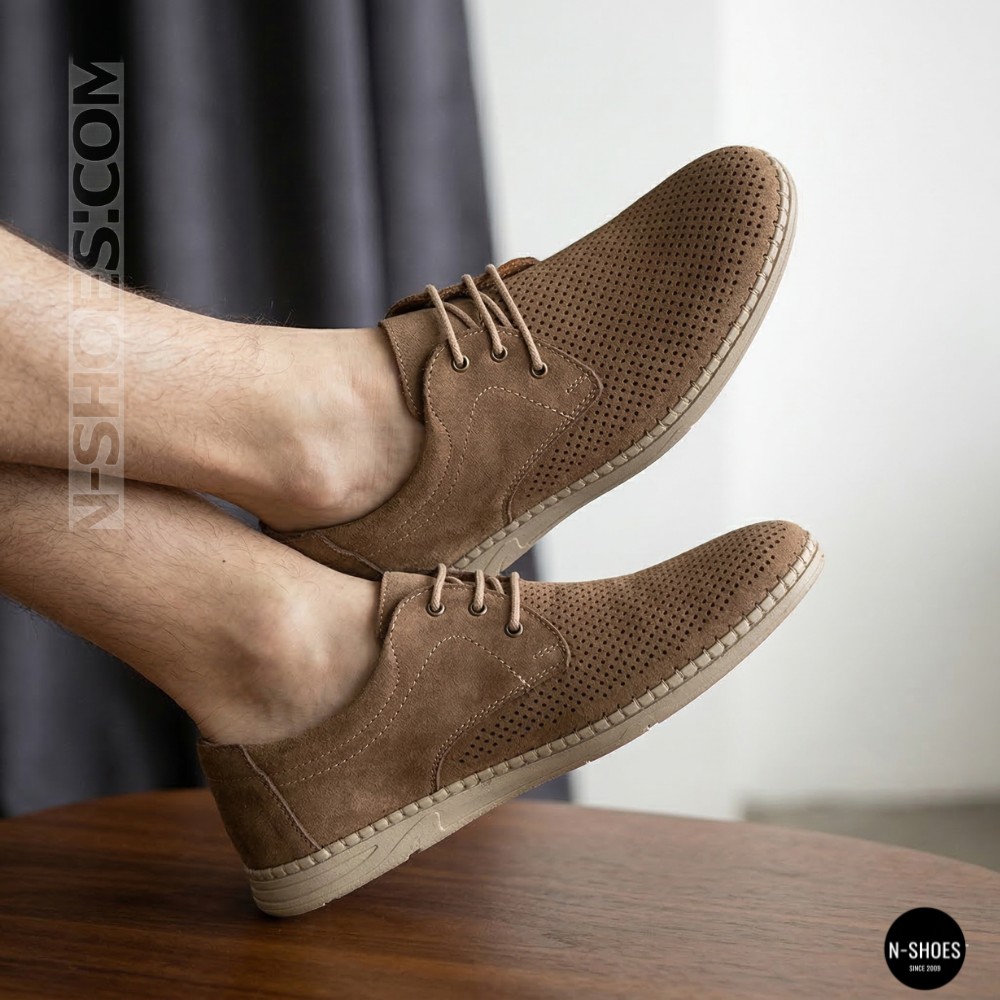 Чоловічі бежеві туфлі-мокасини з нубуку N-SHOES 211851 417 beige nubuk 6197