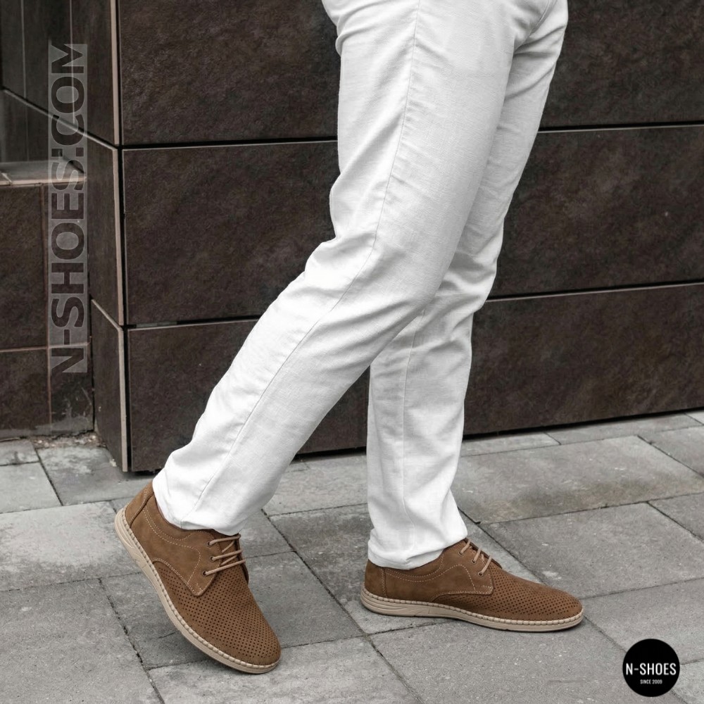 Чоловічі бежеві туфлі-мокасини з нубуку N-SHOES 211851 417 beige nubuk 6197