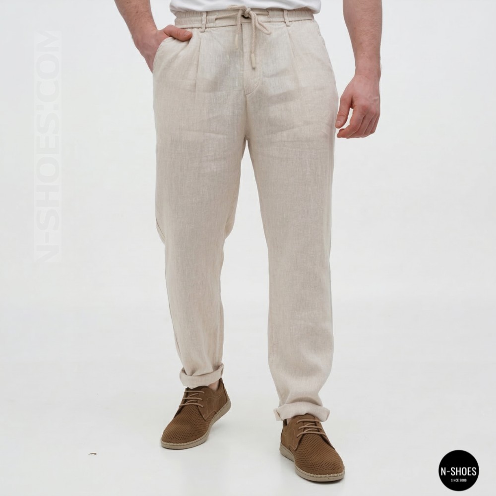 Чоловічі бежеві туфлі-мокасини з нубуку N-SHOES 211851 417 beige nubuk 6197