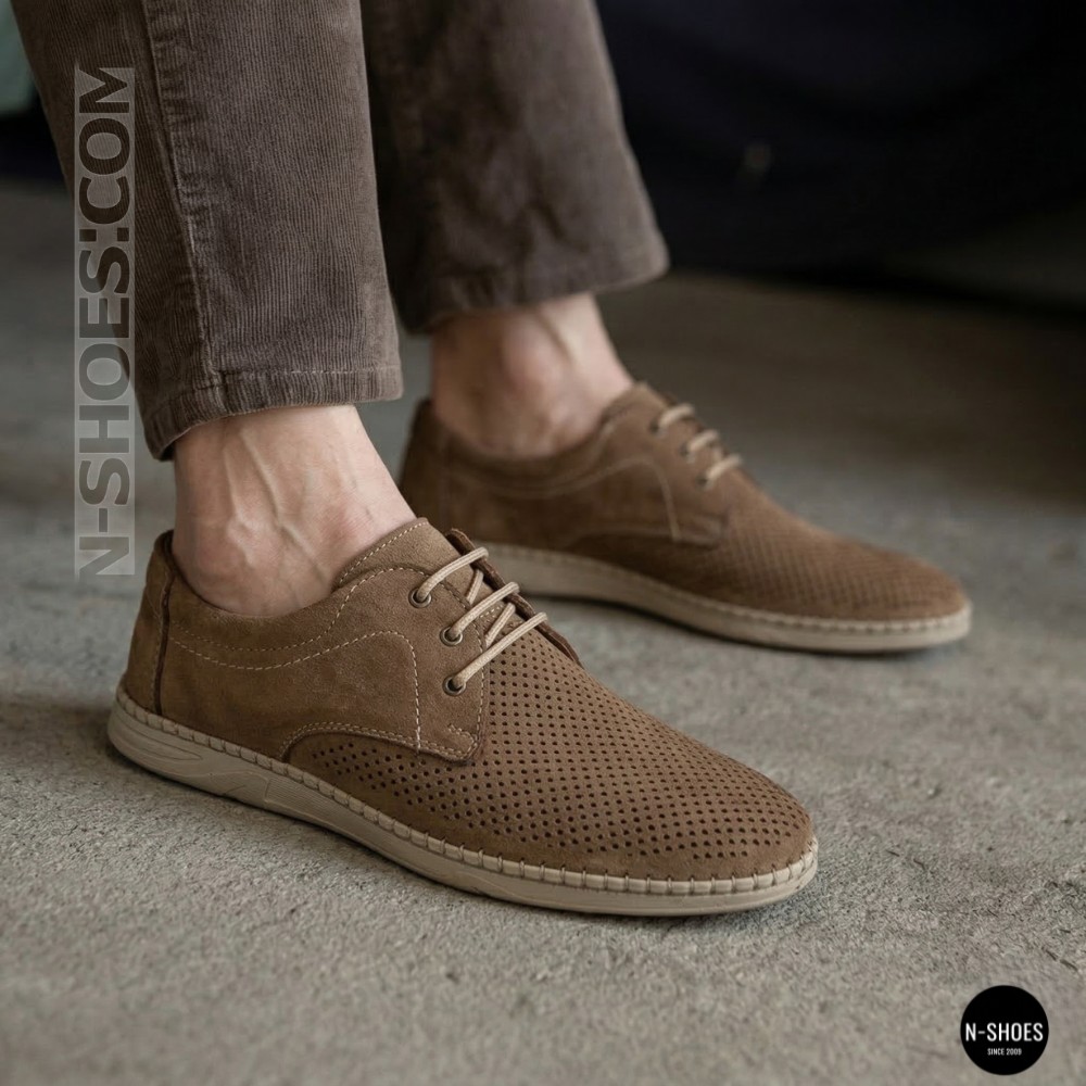 Чоловічі бежеві туфлі-мокасини з нубуку N-SHOES 211851 417 beige nubuk 6197