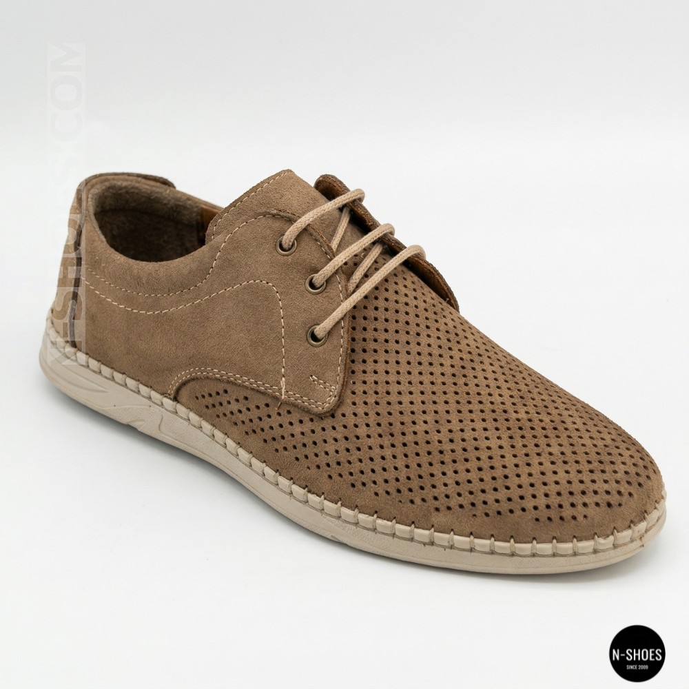 Чоловічі бежеві туфлі-мокасини з нубуку N-SHOES 211851 417 beige nubuk 6197