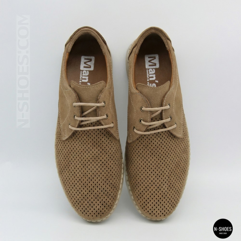 Чоловічі бежеві туфлі-мокасини з нубуку N-SHOES 211851 417 beige nubuk 6197