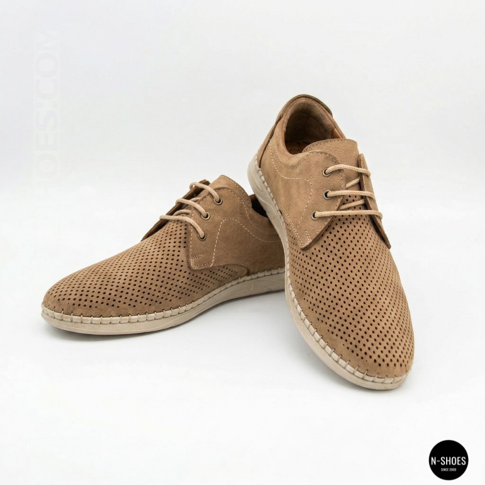 Чоловічі бежеві туфлі-мокасини з нубуку N-SHOES 211851 417 beige nubuk 6197