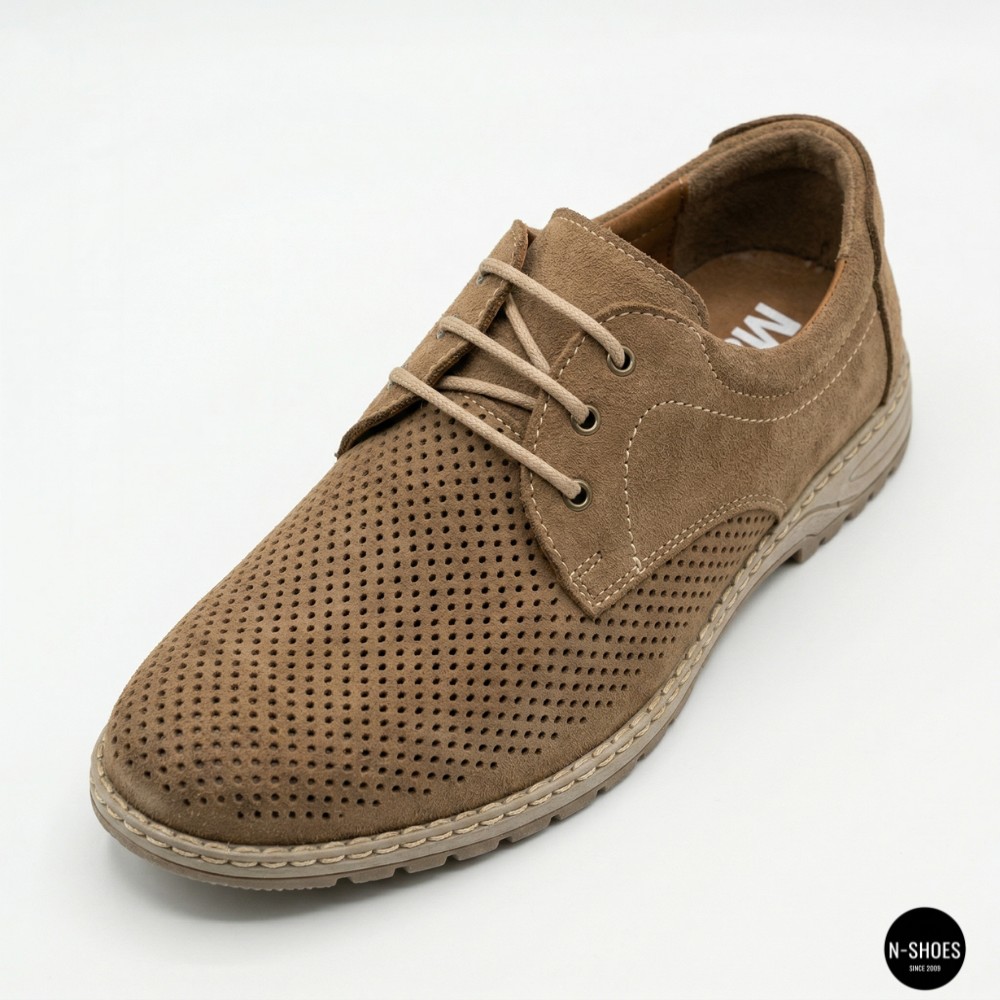 Чоловічі бежеві туфлі-мокасини з нубуку N-SHOES 211851 417 beige nubuk 6197