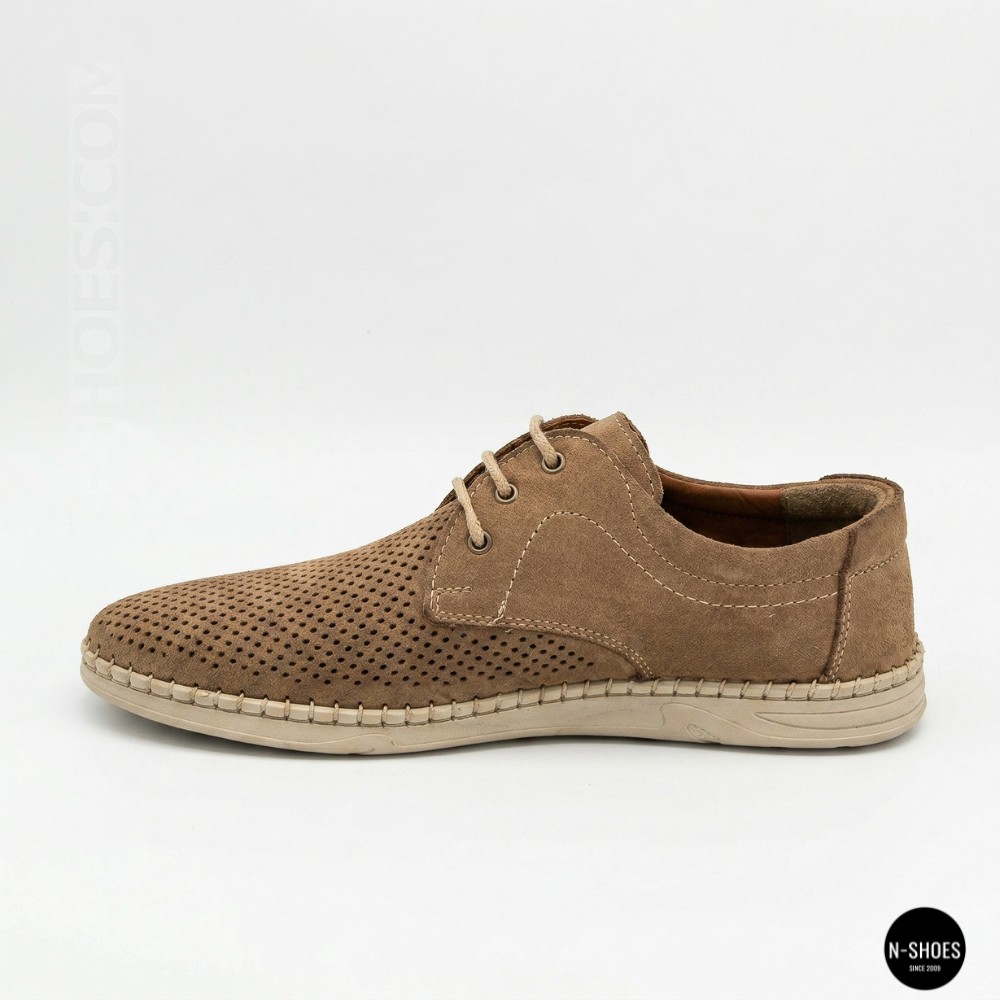 Чоловічі бежеві туфлі-мокасини з нубуку N-SHOES 211851 417 beige nubuk 6197