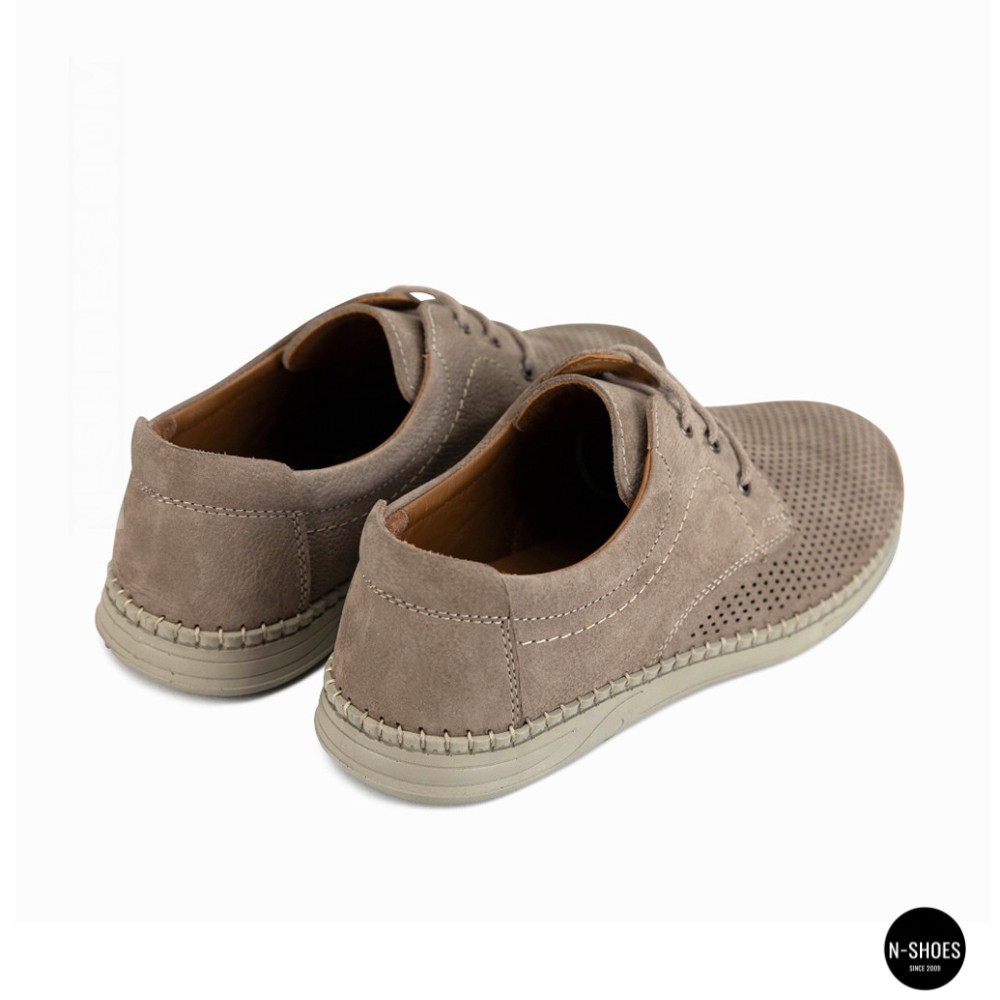 Чоловічі бежеві туфлі-мокасини з нубуку N-SHOES 211851 417 beige nubuk 6197