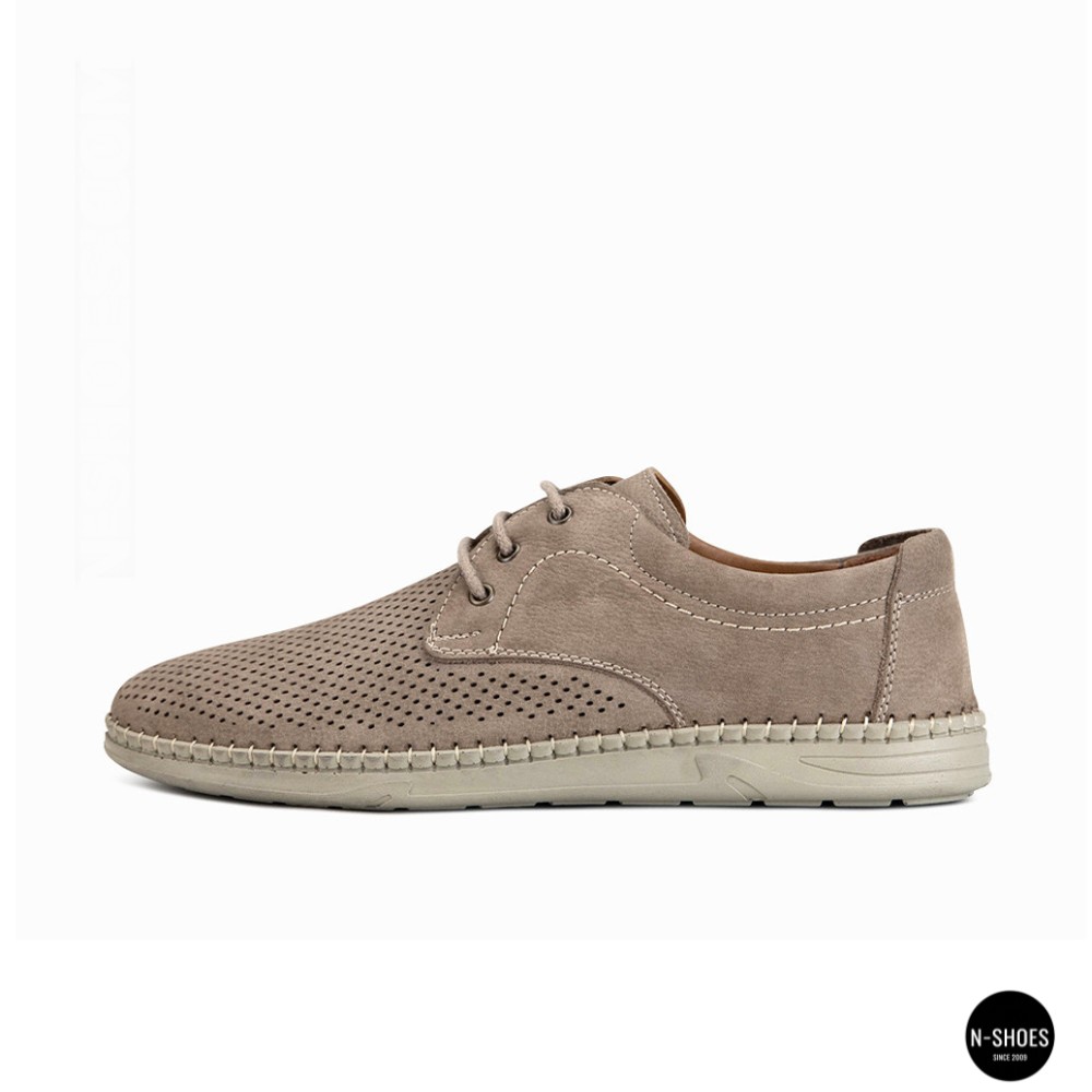 Чоловічі бежеві туфлі-мокасини з нубуку N-SHOES 211851 417 beige nubuk 6197