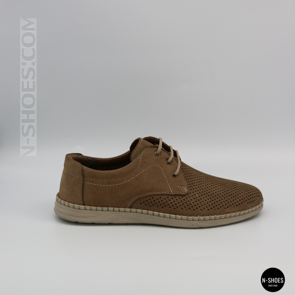 Чоловічі бежеві туфлі-мокасини з нубуку N-SHOES 211851 417 beige nubuk 6197