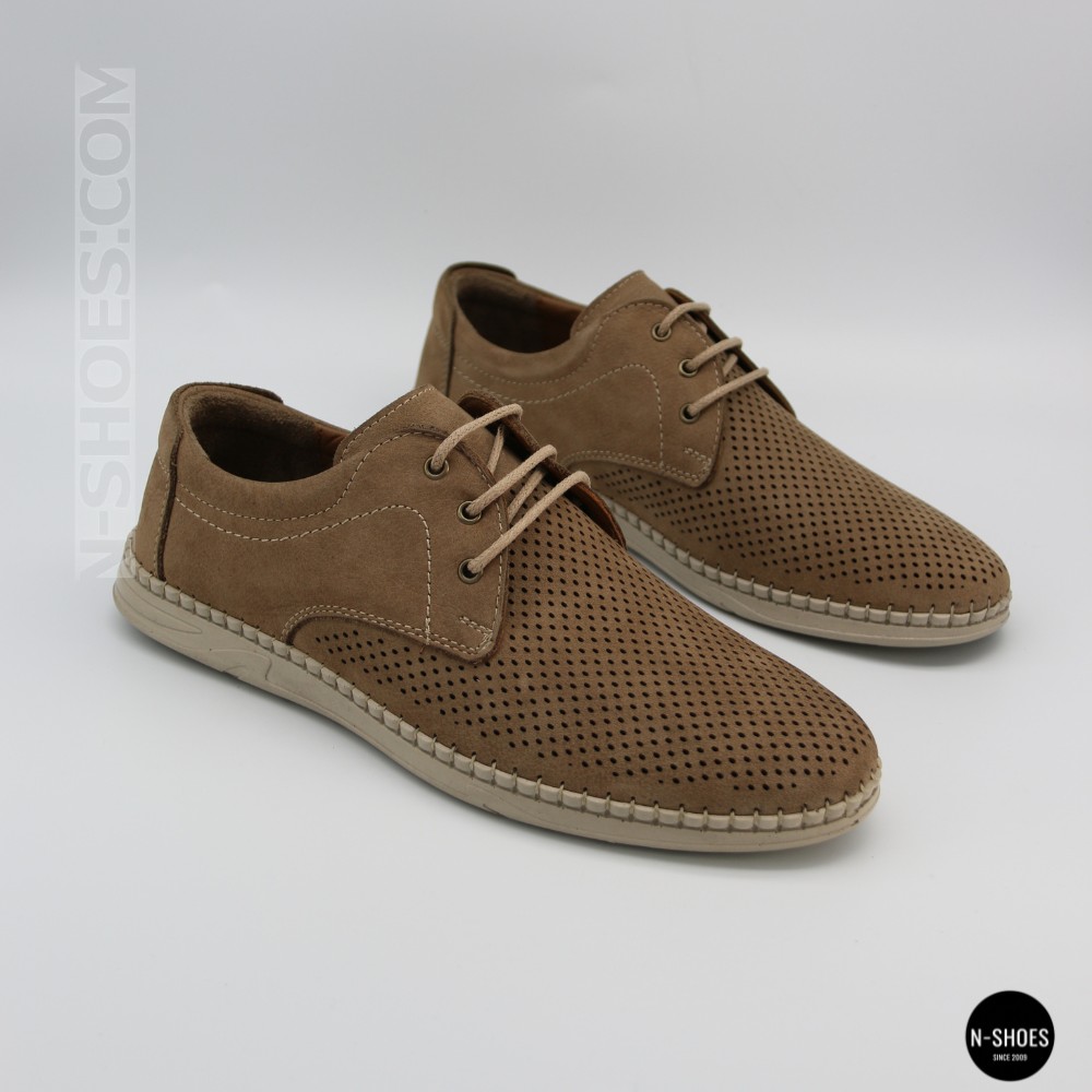 Чоловічі бежеві туфлі-мокасини з нубуку N-SHOES 211851 417 beige nubuk 6197