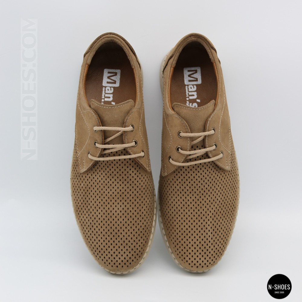 Чоловічі бежеві туфлі-мокасини з нубуку N-SHOES 211851 417 beige nubuk 6197