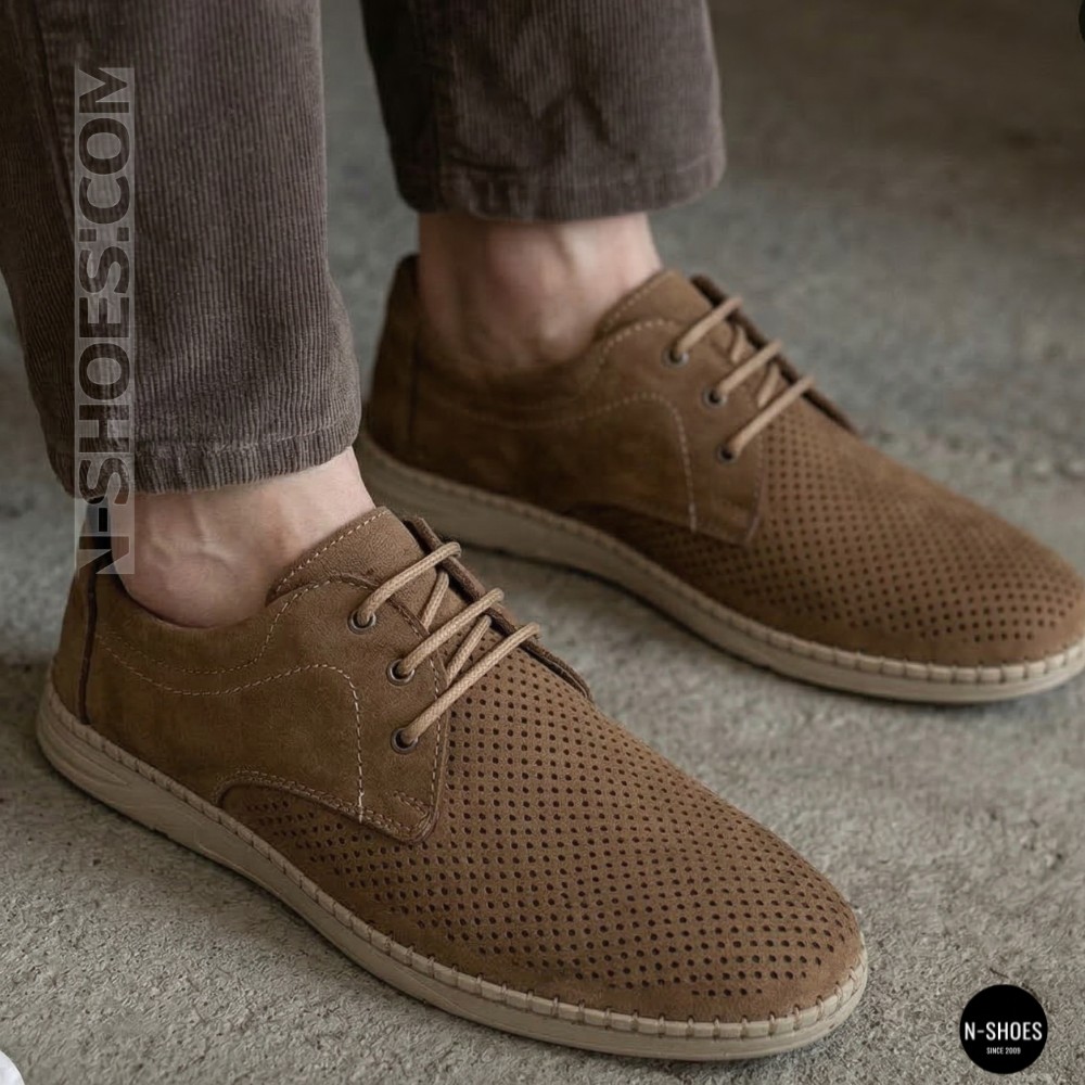 Чоловічі бежеві туфлі-мокасини з нубуку N-SHOES 211851 417 beige nubuk 6197