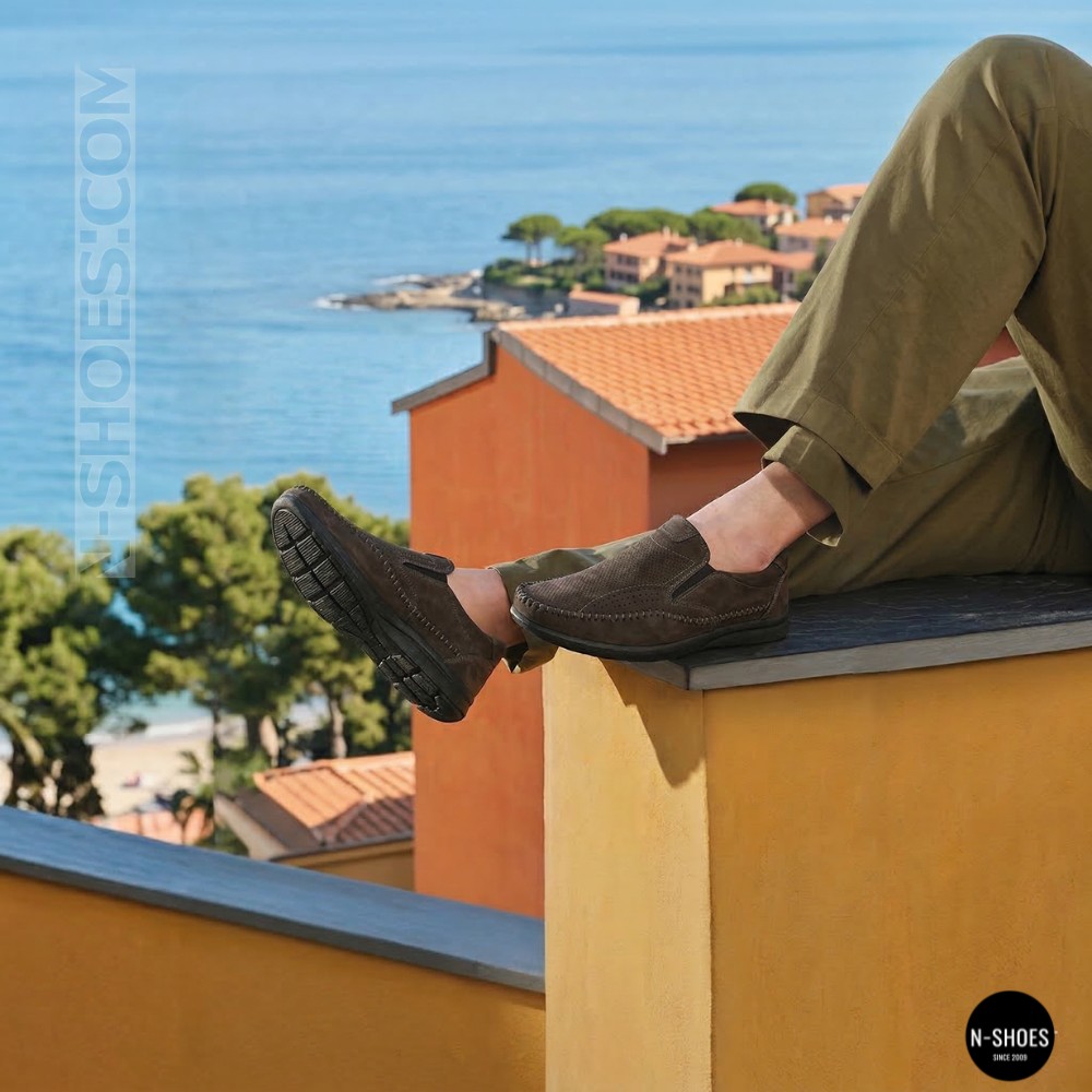 Літні шкіряні туфлі-мокасини N-SHOES Mens 211835 020 grey nubuck 6198