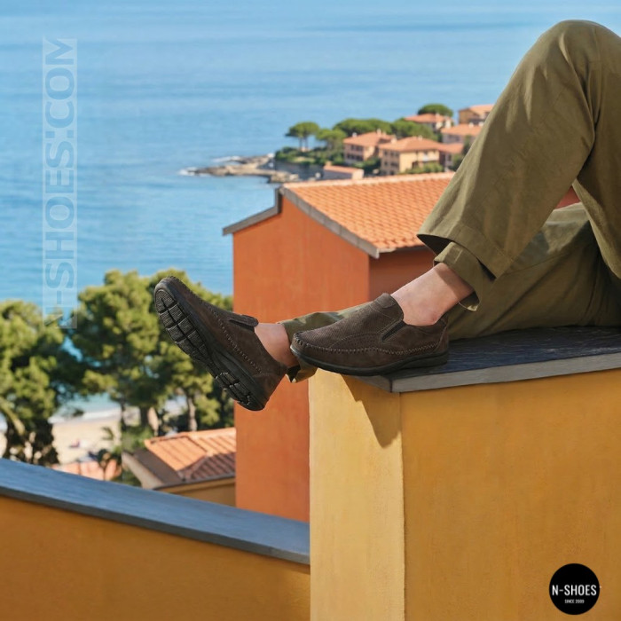 Літні шкіряні туфлі-мокасини N-SHOES Mens 211835 020 grey nubuck 6198