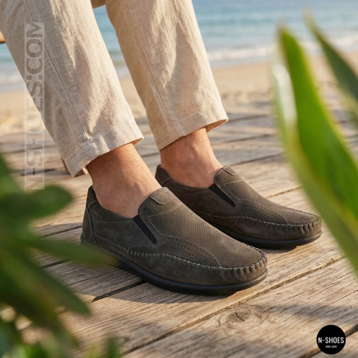 Літні шкіряні туфлі-мокасини N-SHOES Mens 211835 020 grey nubuck 6198