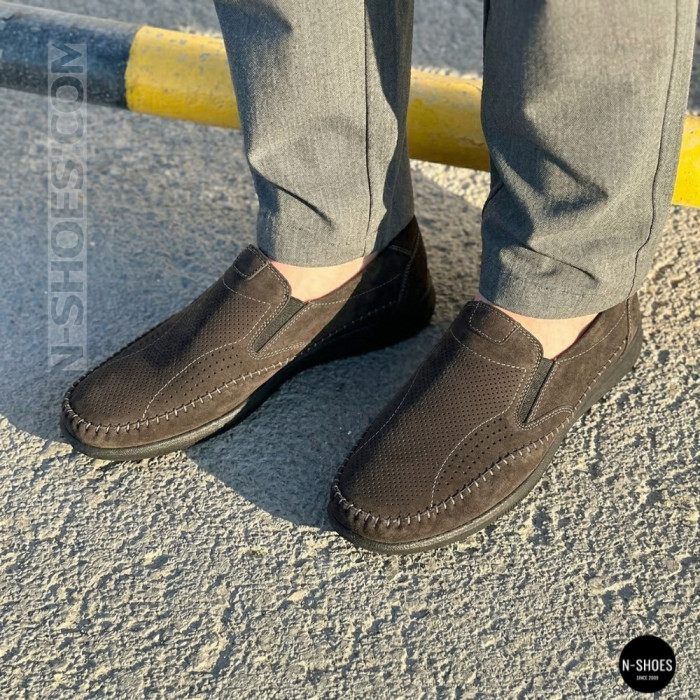 Літні шкіряні туфлі-мокасини N-SHOES Mens 211835 020 grey nubuck 6198