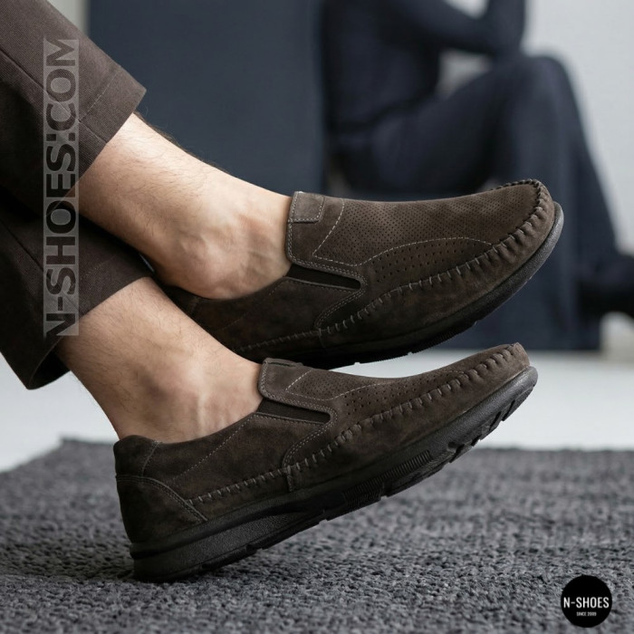 Літні шкіряні туфлі-мокасини N-SHOES Mens 211835 020 grey nubuck 6198