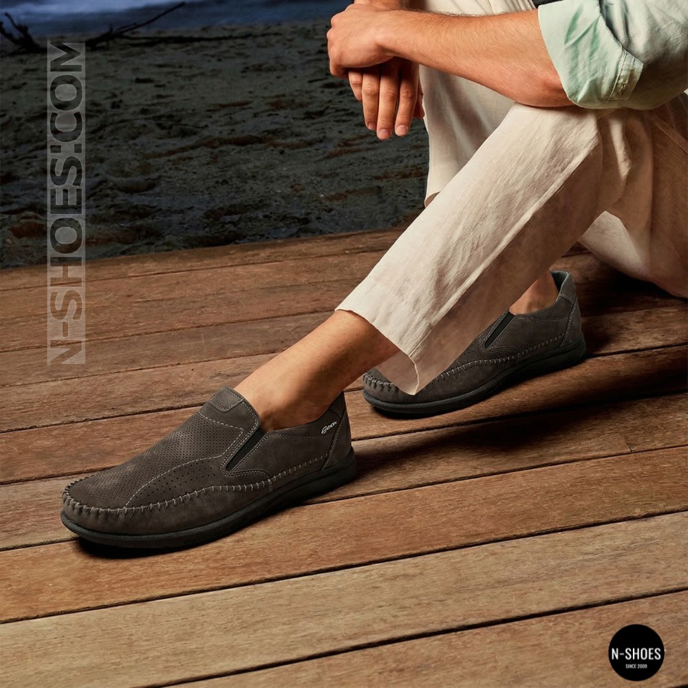 Літні шкіряні туфлі-мокасини N-SHOES Mens 211835 020 grey nubuck 6198