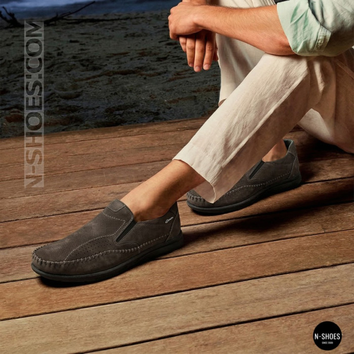 Літні шкіряні туфлі-мокасини N-SHOES Mens 211835 020 grey nubuck 6198